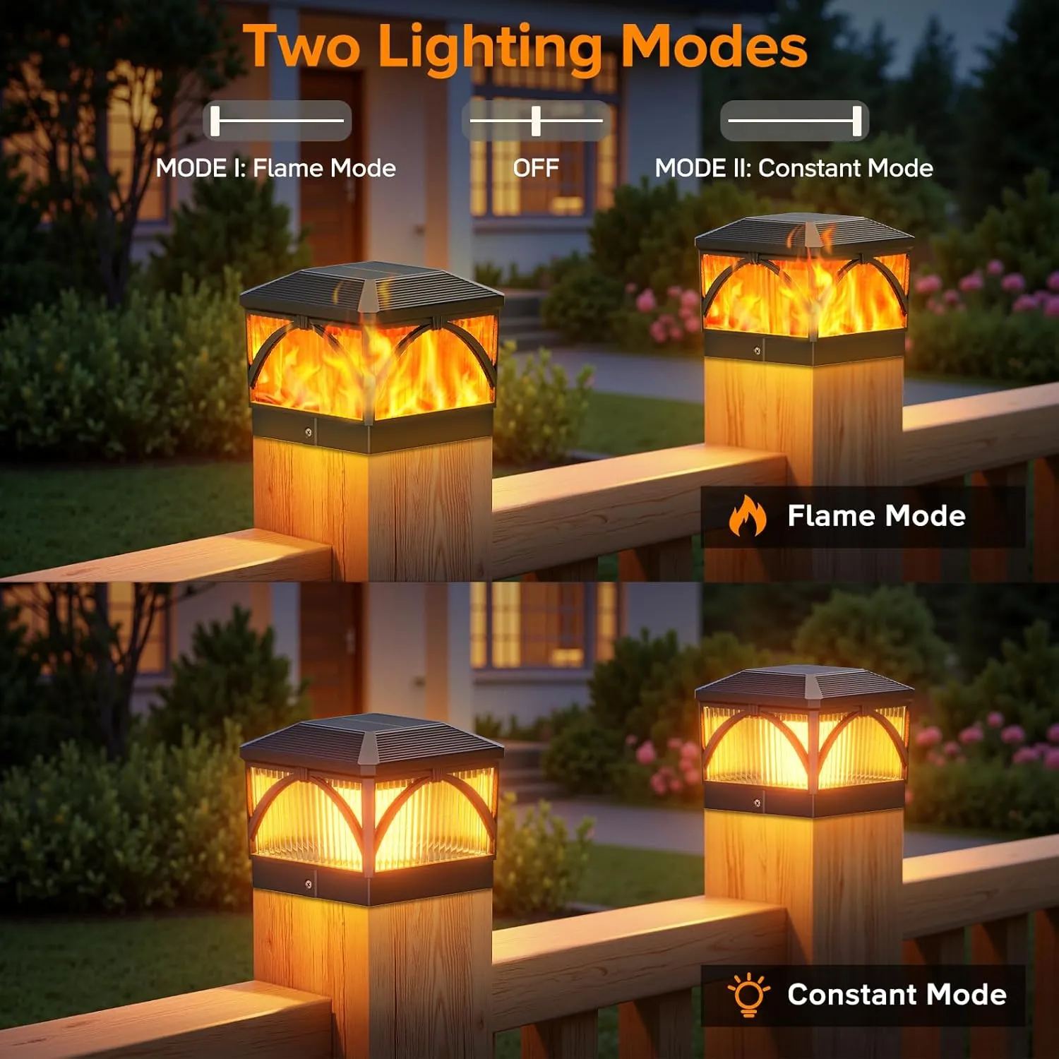 LETMY 8 Pack Bigger Solar Post Cap Lights Outdoor - Flickering Flame & Warm Light Mode 4x4 Fence Post Solar Lights Outdoor Waterproof for Fence, Garden, Yard, Deck, Patio Decor, 4X4 Vinyl/Wooden Posts