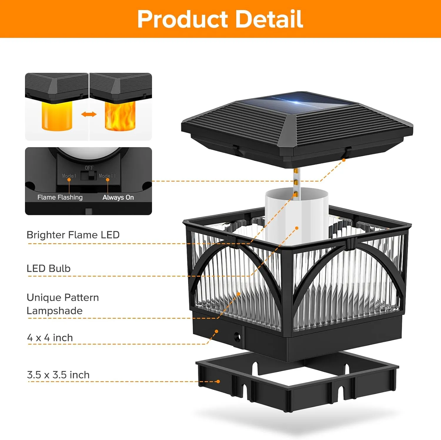 LETMY 8 Pack Bigger Solar Post Cap Lights Outdoor - Flickering Flame & Warm Light Mode 4x4 Fence Post Solar Lights Outdoor Waterproof for Fence, Garden, Yard, Deck, Patio Decor, 4X4 Vinyl/Wooden Posts