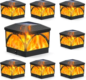 LETMY 8 Pack Bigger Solar Post Cap Lights Outdoor - Flickering Flame & Warm Light Mode 4x4 Fence Post Solar Lights Outdoor Waterproof for Fence, Garden, Yard, Deck, Patio Decor, 4X4 Vinyl/Wooden Posts