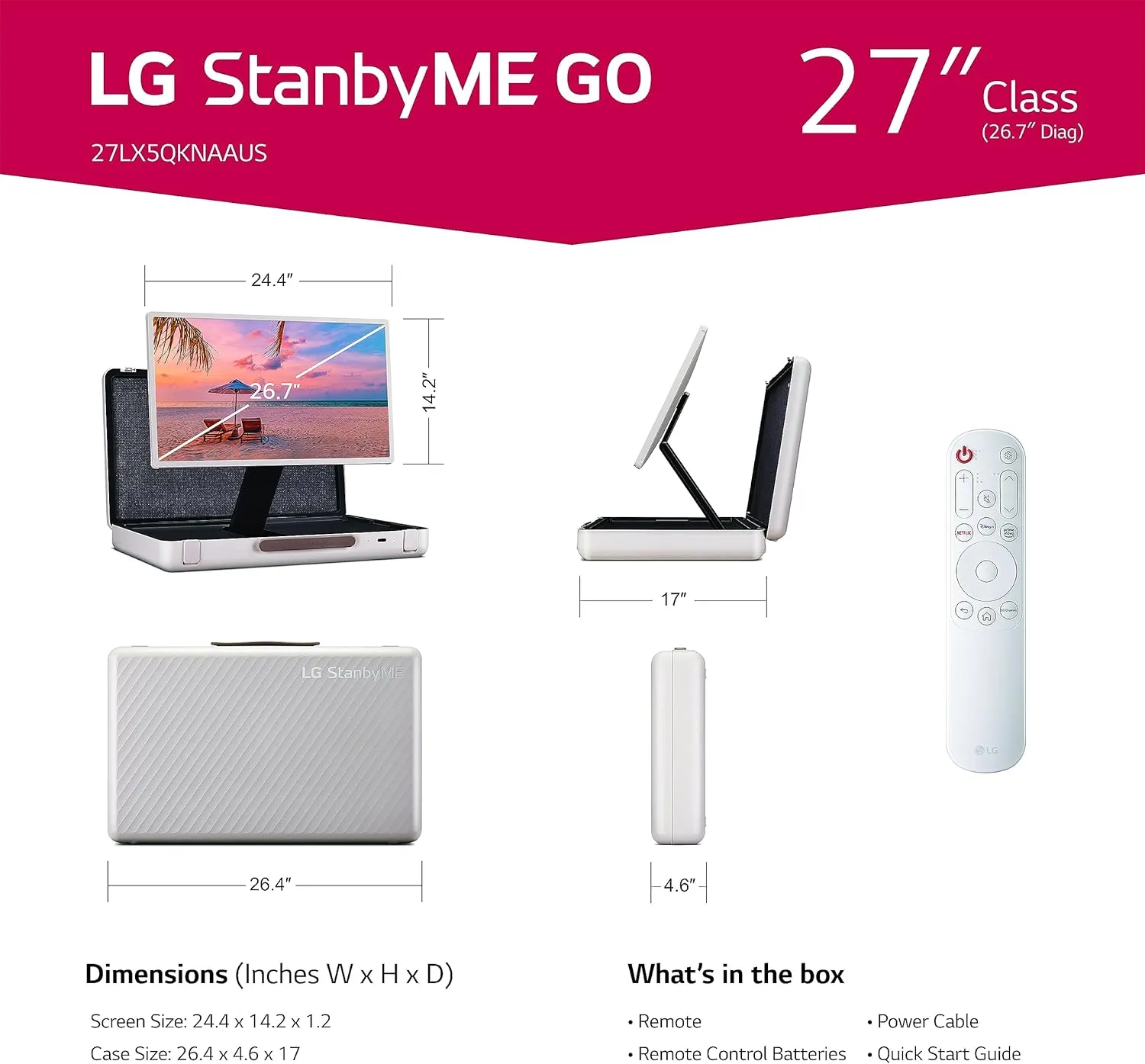 LG 27-Inch StanbyME Go Portable Smart 1080P Touch Screen (27LX5QKNA, 2023 Model), Calming Beige