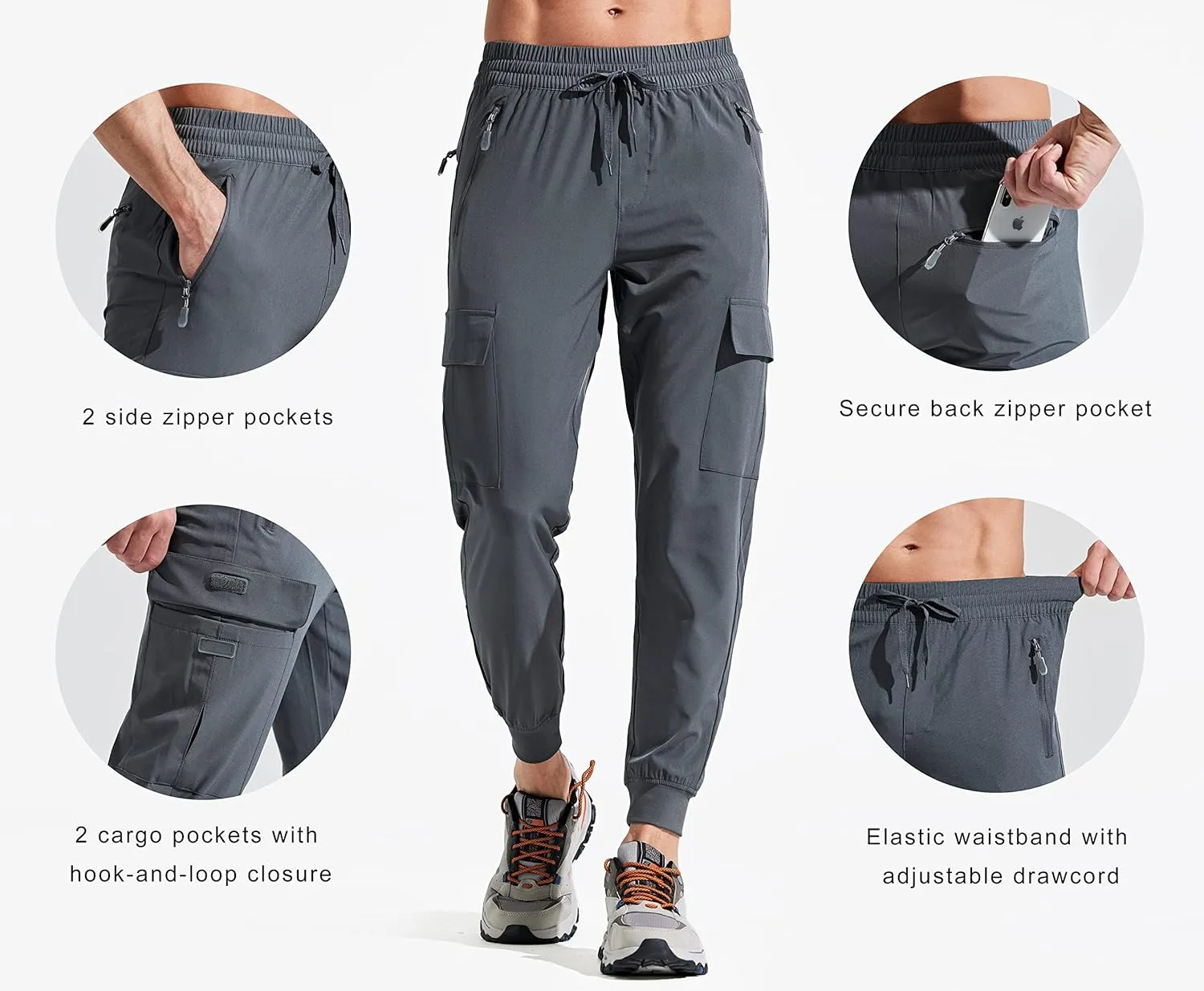 Libin Men's Lightweight Joggers Quick Dry Cargo Hiking Pants Track Running Workout Athletic Travel Casual Outdoor