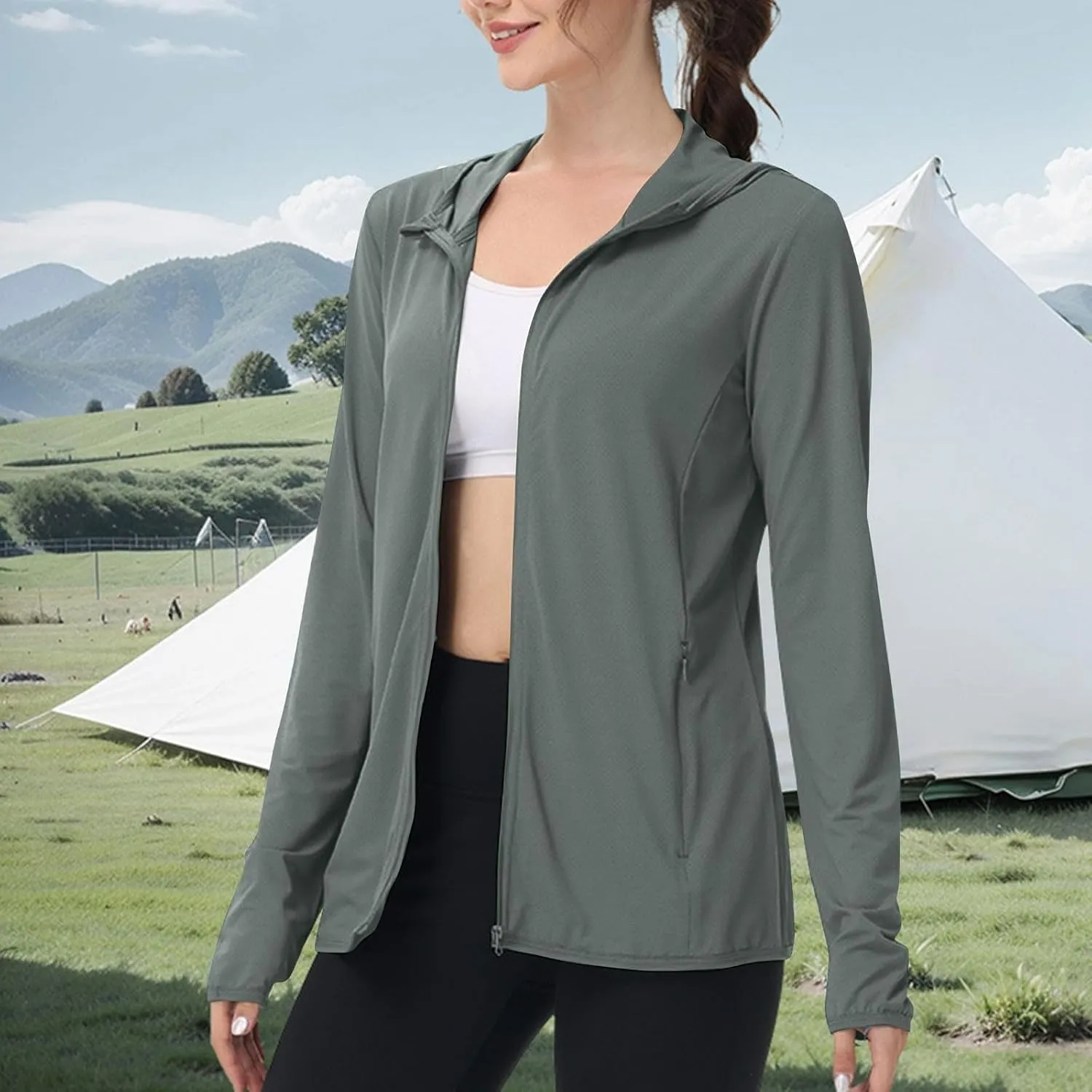 Light Jackets for Women Sun Protection Hiking Fishing Jacket UPF 50  Summer Beach Hoodies Zip Up Running Clothing