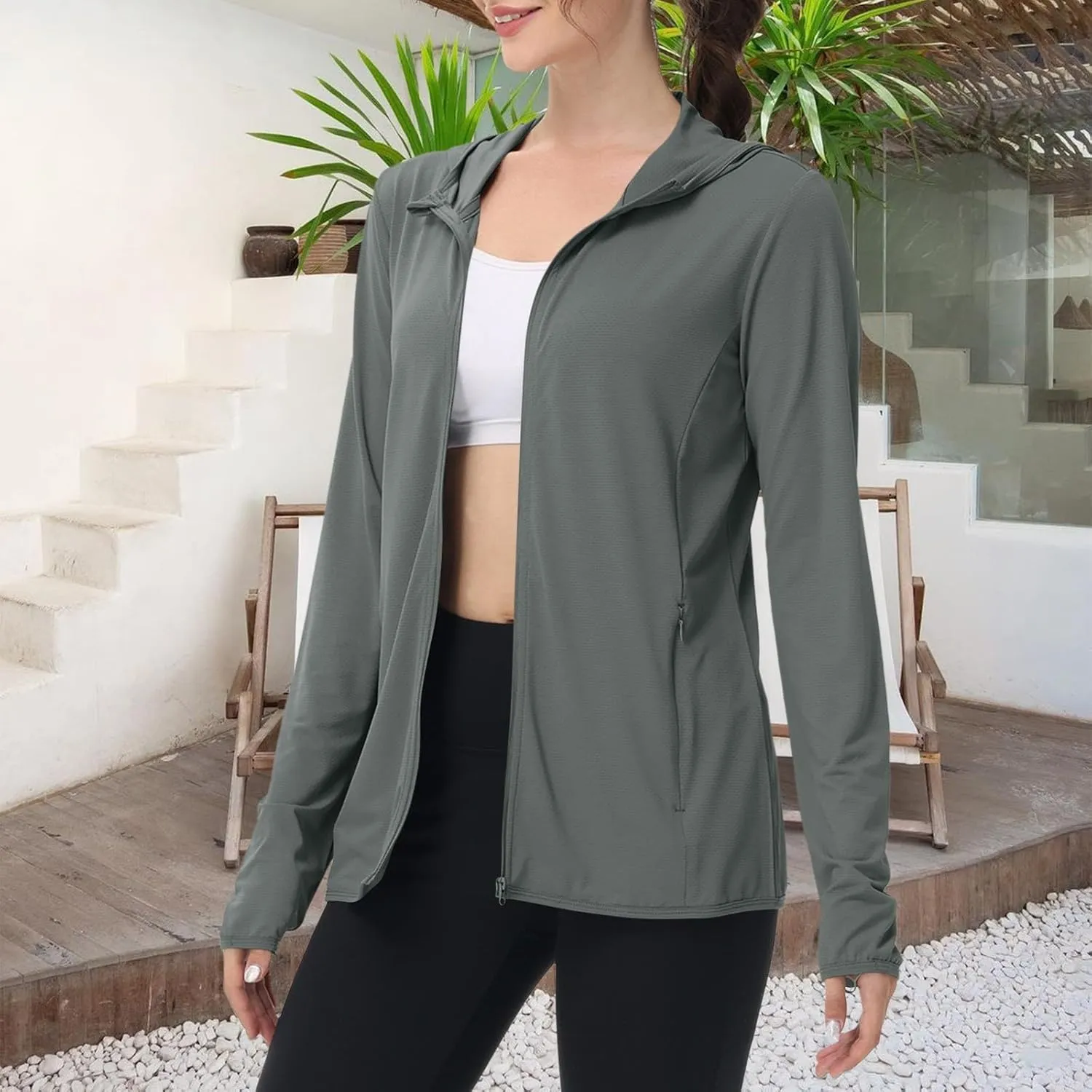 Light Jackets for Women Sun Protection Hiking Fishing Jacket UPF 50  Summer Beach Hoodies Zip Up Running Clothing