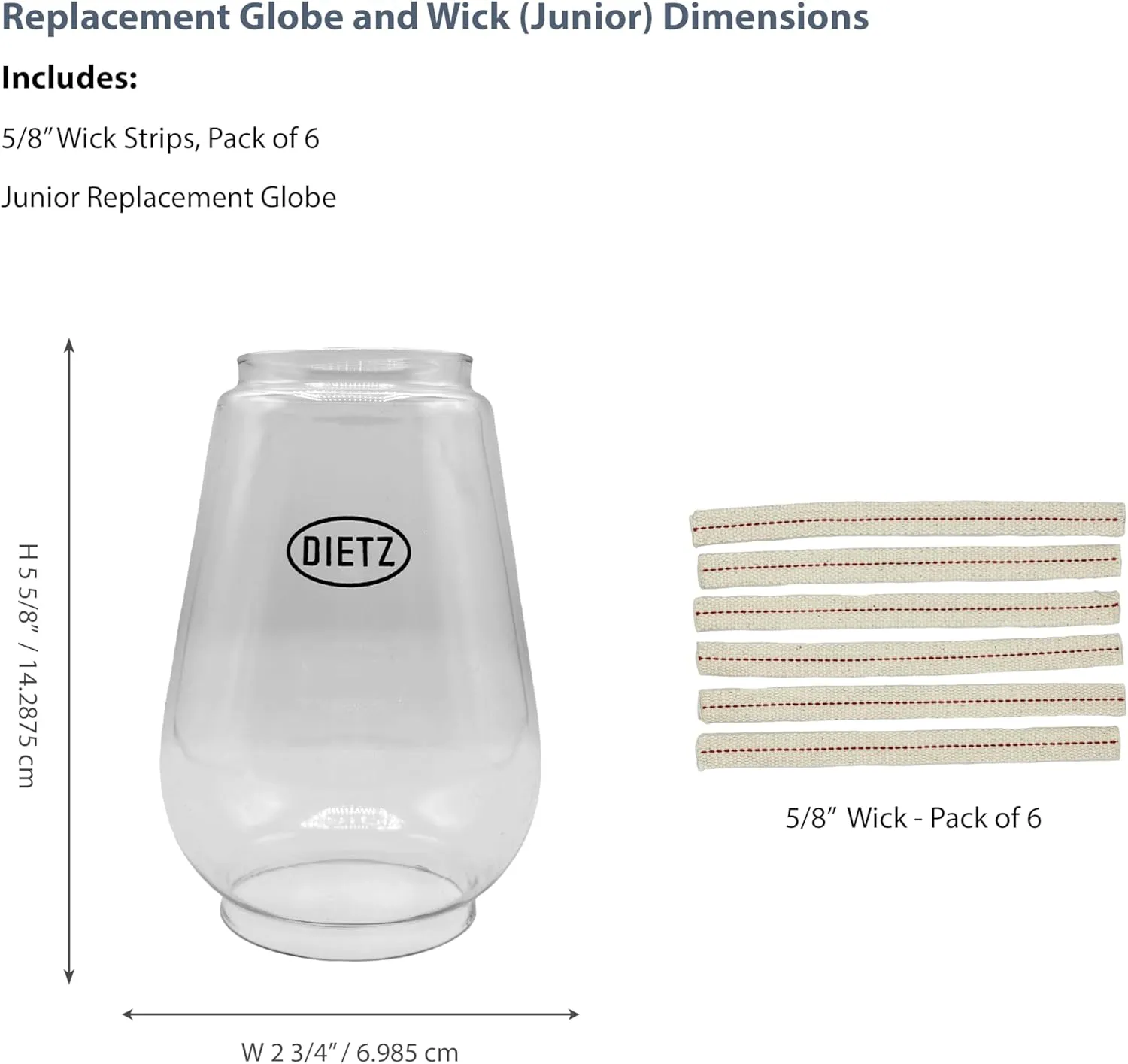 Light of Mine - Dietz Oil Lantern Replacement Kit Including #20 Junior Globe and Replacement 5/8" Wick Strips