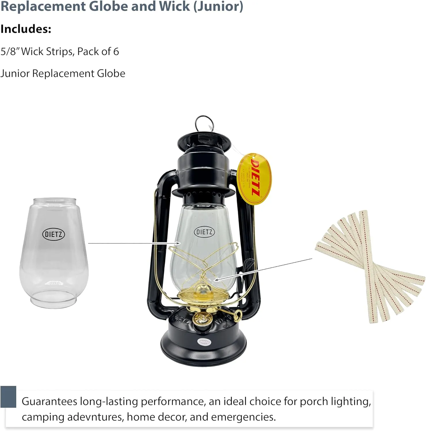 Light of Mine - Dietz Oil Lantern Replacement Kit Including #20 Junior Globe and Replacement 5/8" Wick Strips