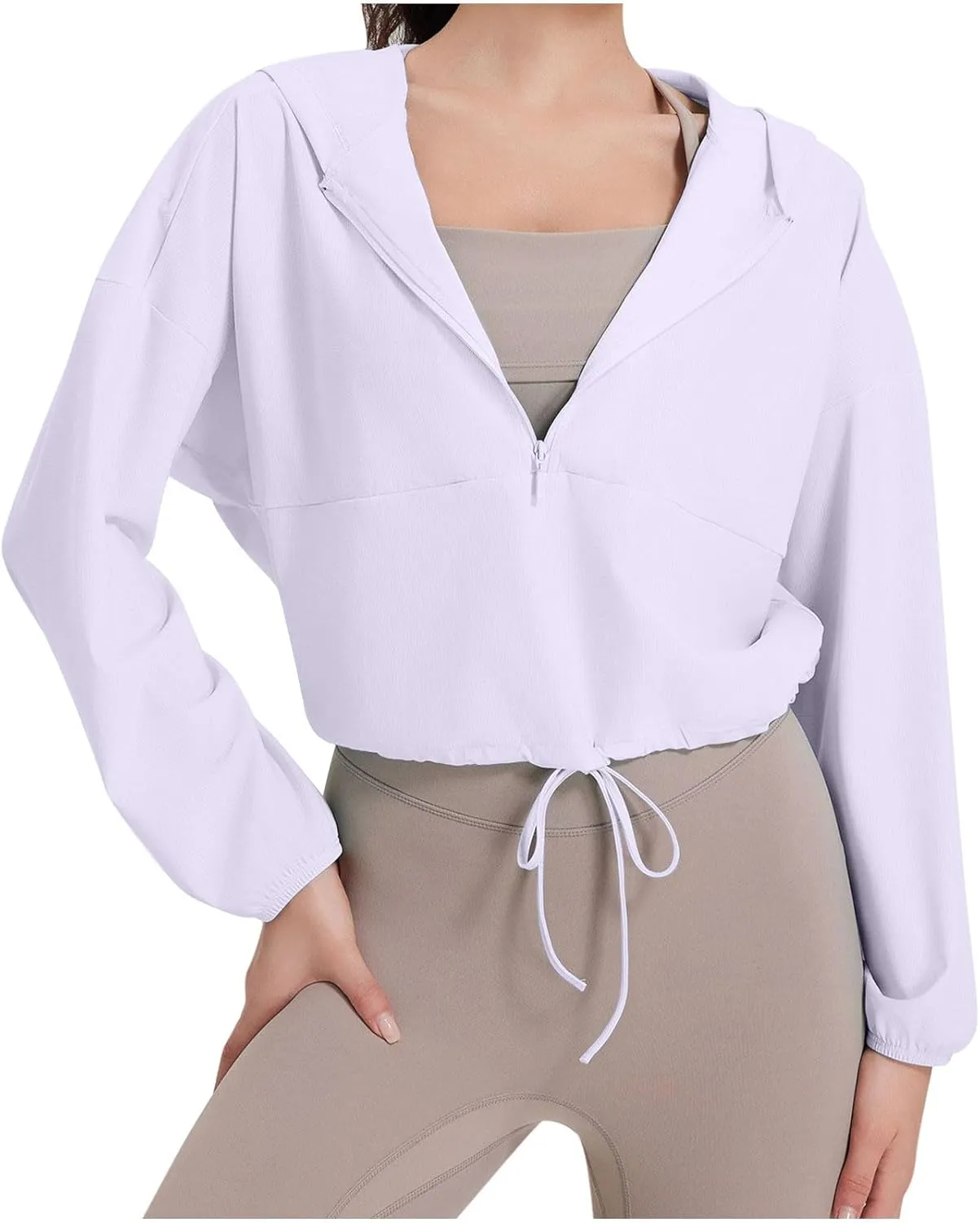Lightweight Workout Jacket for Women Cropped Athletic Gym Running Hoodie UV Protection Half Zip Pullover UPF 50 