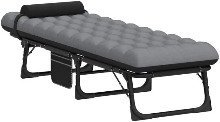 LILYPELLE Portable Folding Camping Cot, Adjustable 5-Position Adults Reclining Folding Chaise with Pillow, Outdoor Portable Folding Lounge Chair Sleeping Cots Bed for Camping, Pool, Beach, Patio
