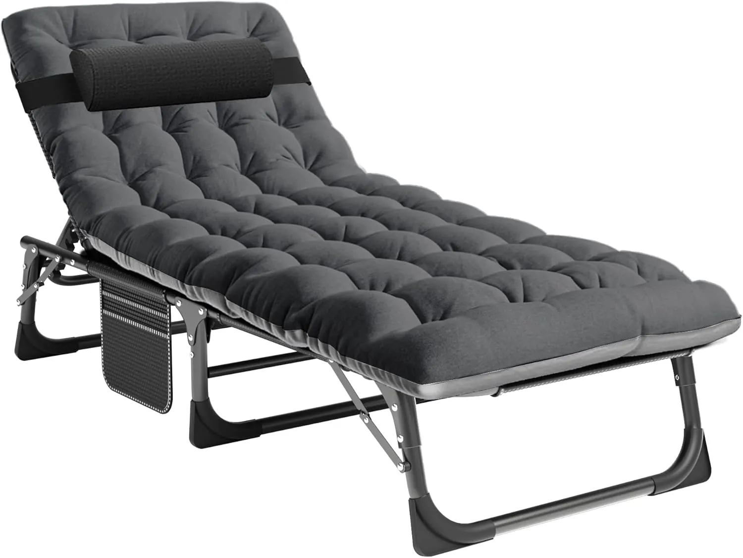 LILYPELLE Portable Folding Cot Bed, Adjustable 6-Position Adults Reclining Chaise with Pillow, Outdoor Portable Lounge Chair Sleeping Cot for Camping, Pool, Beach, Patio