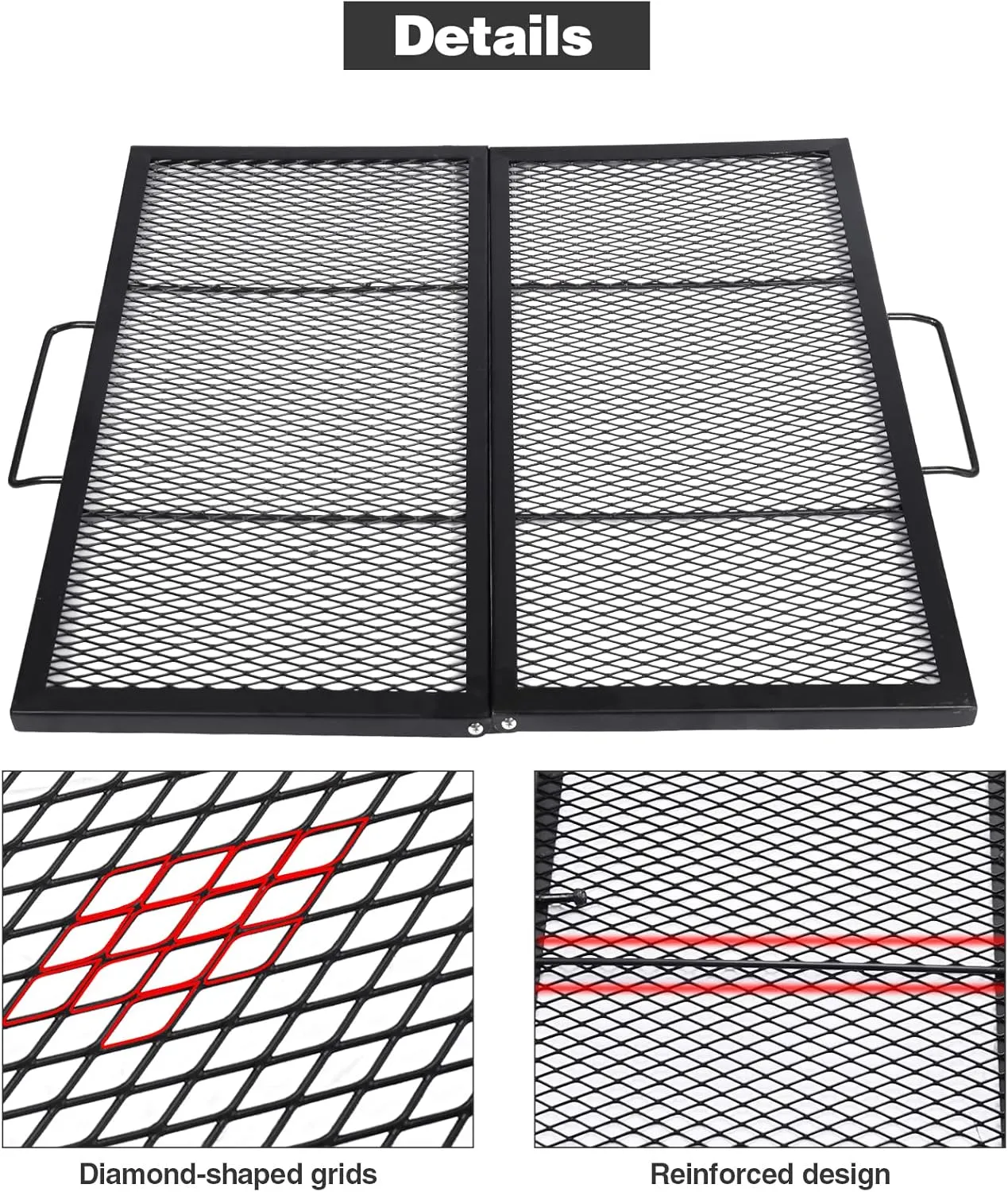 Lineslife Square Fire Pit Cooking Grill Grates, Folding Outdoor Campfire BBQ Grill Rack with Handles, Portable Outside Camping Gear Cookware and Accessory, 36 Inch