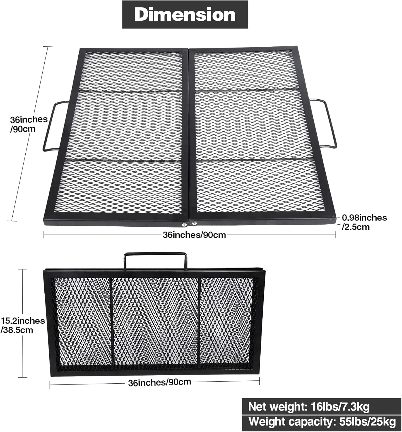 Lineslife Square Fire Pit Cooking Grill Grates, Folding Outdoor Campfire BBQ Grill Rack with Handles, Portable Outside Camping Gear Cookware and Accessory, 36 Inch