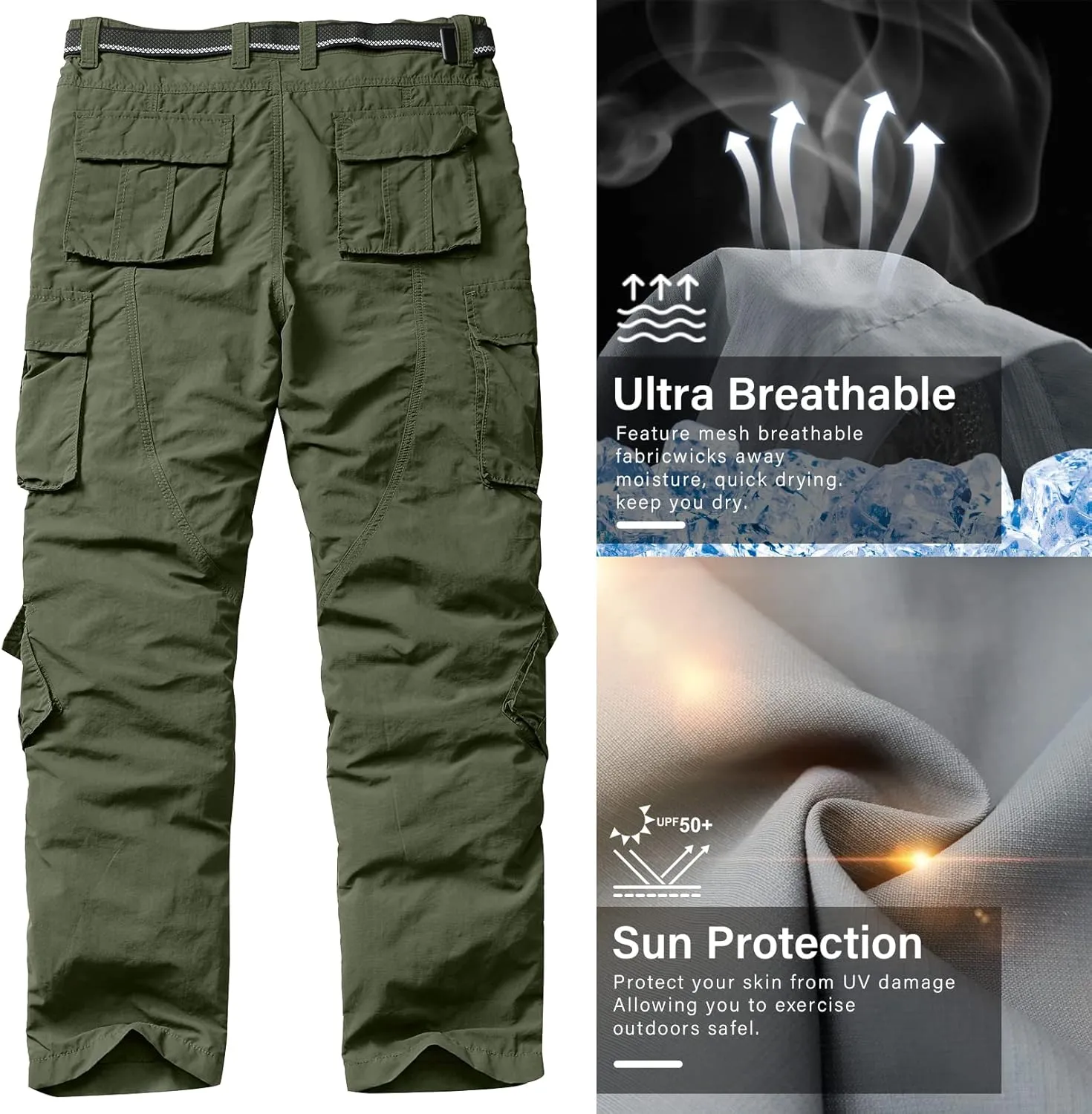linlon Men's Outdoor Casual Quick Drying Lightweight Hiking Cargo Pants with 8 Pockets