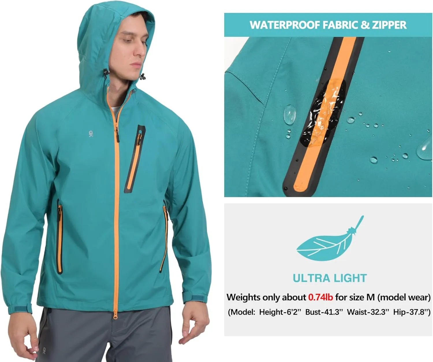 Little Donkey Andy Men's High-performance Waterproof Rain Jacket Ultra Lightweight Rain Shell for Hiking,Golf,Travel