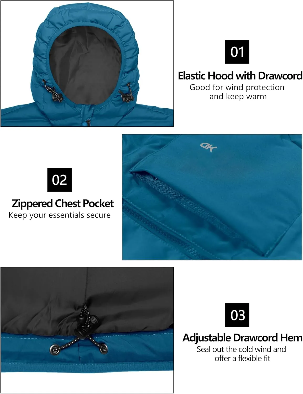 Little Donkey Andy Men's Warm Waterproof Puffer Jacket Hooded Windproof Winter Coat with Recycled Insulation