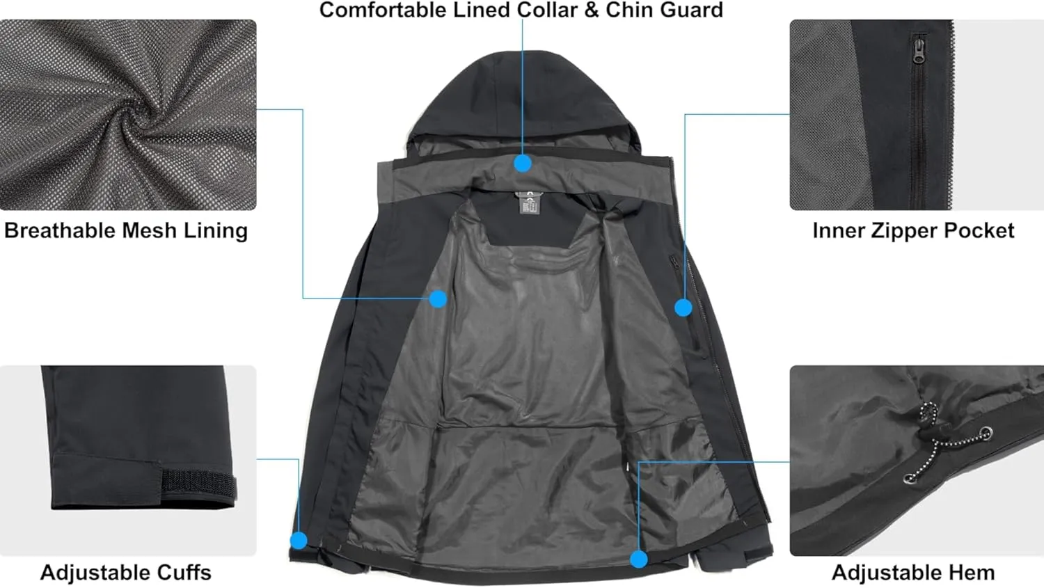 Little Donkey Andy Men's Waterproof Rain Jacket, Lightweight Rain Coat, Raincoat with Hood for Golf Hiking