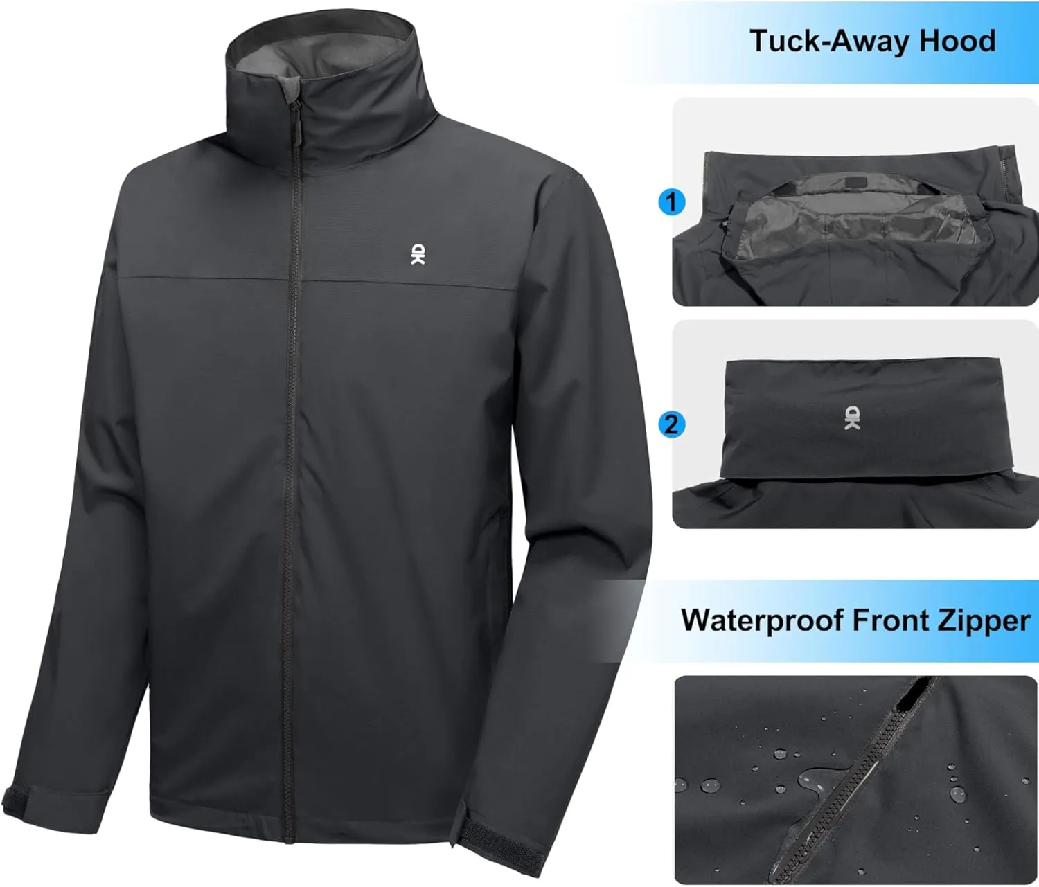 Little Donkey Andy Men's Waterproof Rain Jacket, Lightweight Rain Coat, Raincoat with Hood for Golf Hiking