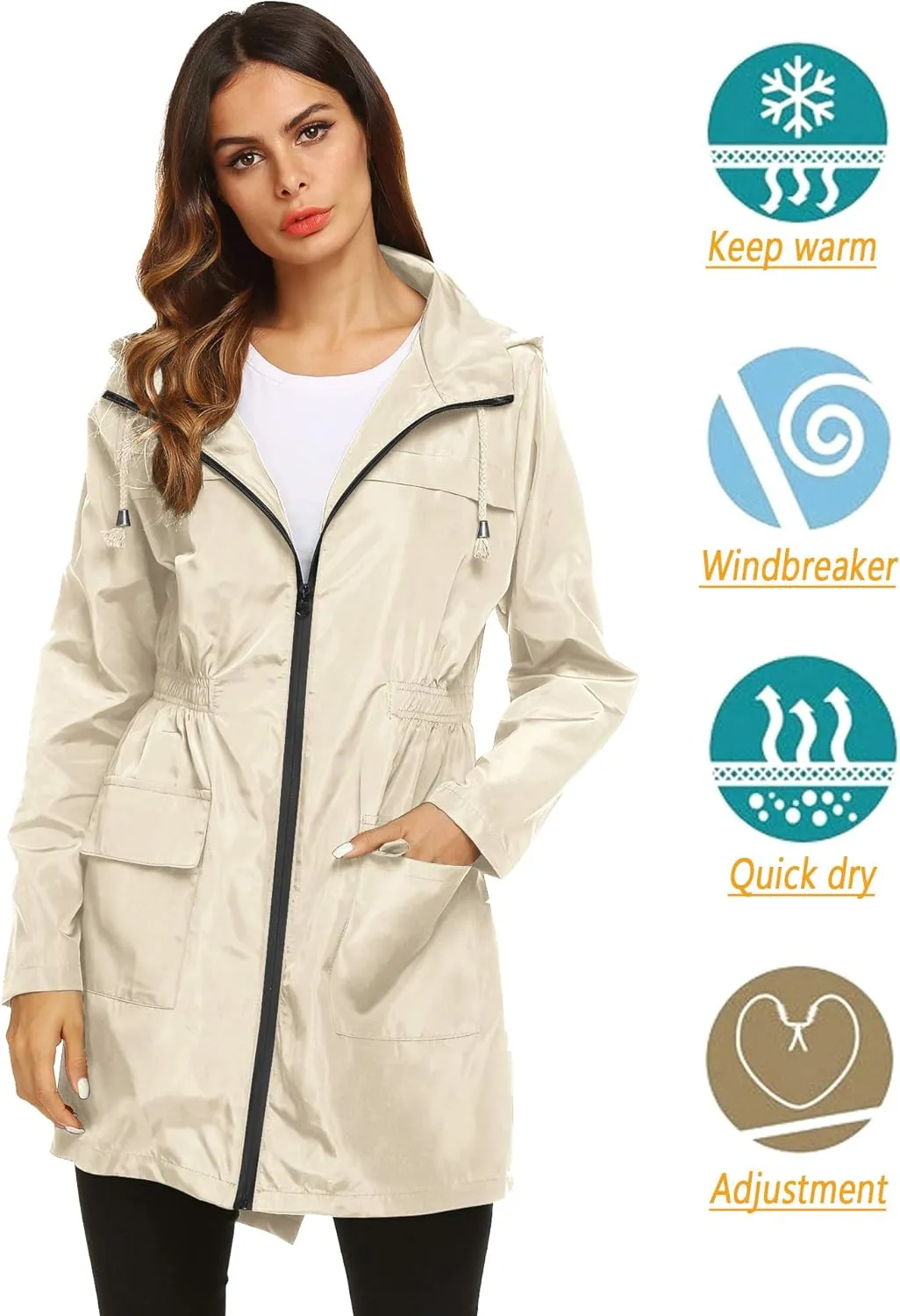Lomon Women Waterproof Lightweight Rain Jacket Active Outdoor Hooded Raincoat