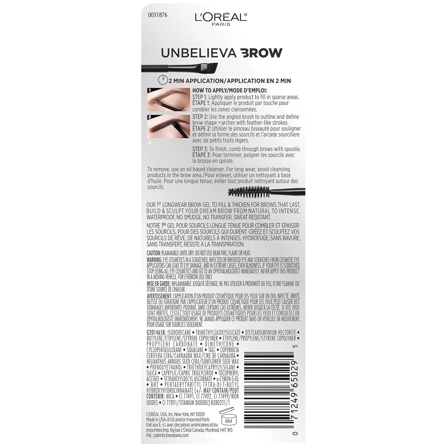 L'Oreal Paris Unbelieva-Brow Longwear Waterproof Tinted Brow Gel, Smudge-resistant, Transfer- Proof, Quick Drying, Easy and quick application with precise brush, Warm Brunette, 0.15 fl. oz.