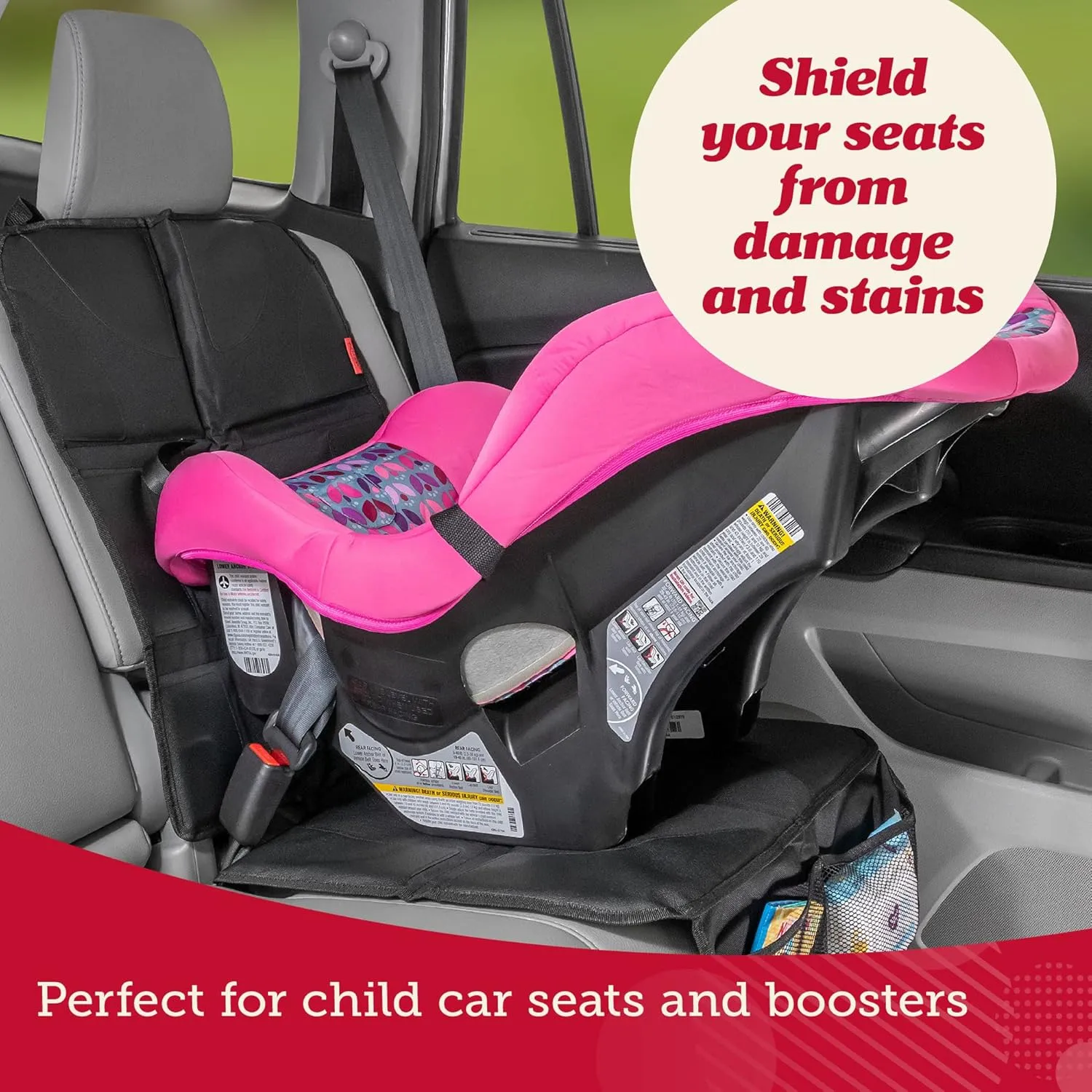 Lusso Gear Car Seat Protector (Value 2 Pack) – Thick Padding – Waterproof Cover Under Baby Seat with Two Mesh Pockets – Black Non-Slip Design
