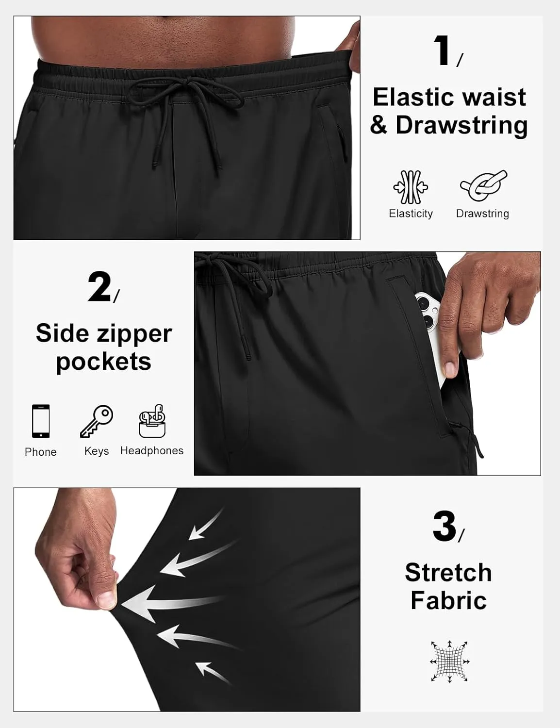 Lzzidou Mens Sweatpants with Zipper Pockets Lightweight Hiking Travel Pants Quick-Dry Stretch Athletic Pants