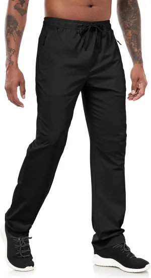 Lzzidou Mens Sweatpants with Zipper Pockets Lightweight Hiking Travel Pants Quick-Dry Stretch Athletic Pants