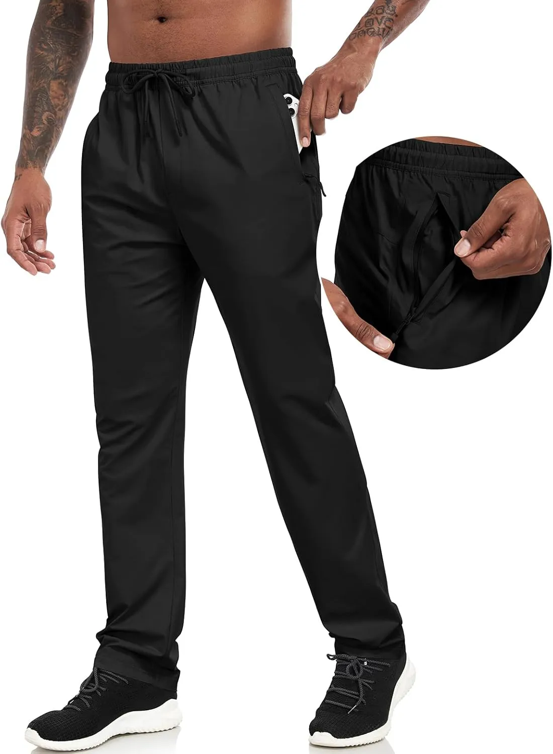 Lzzidou Mens Sweatpants with Zipper Pockets Lightweight Hiking Travel Pants Quick-Dry Stretch Athletic Pants