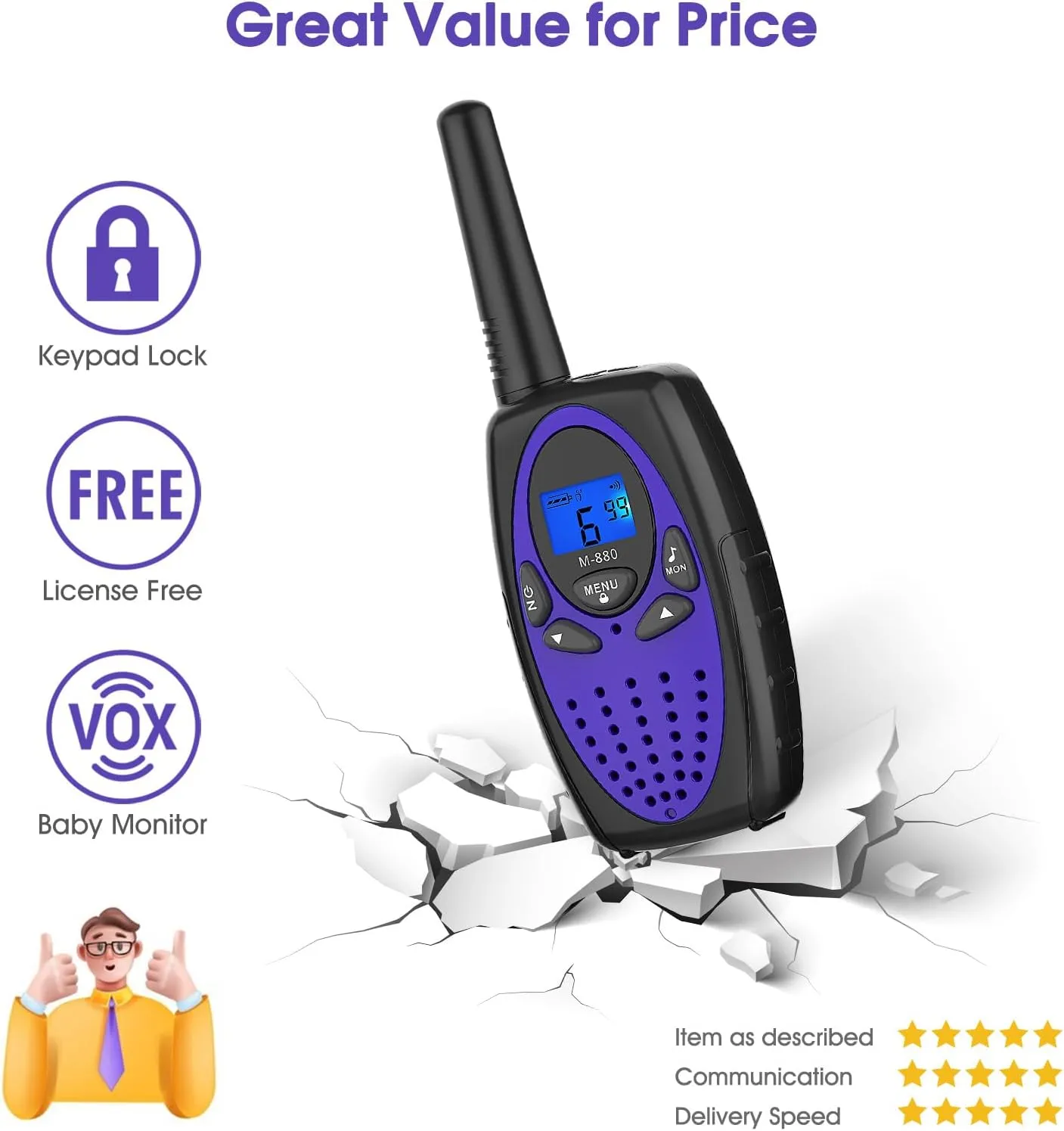 M880 Walkie Talkies for Adults Toys for Kids (Violet 2 Pack)