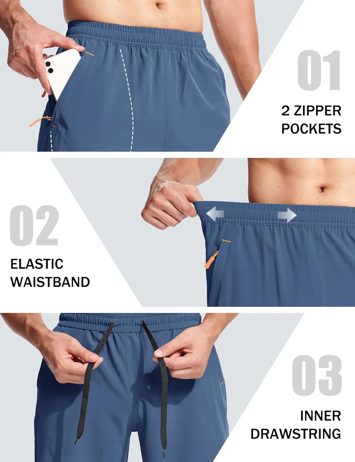 MAGCOMSEN Men's Hiking Shorts 9" Quick Dry Lightweight Running Shorts with Zipper Pockets for Workout Athletic Sport