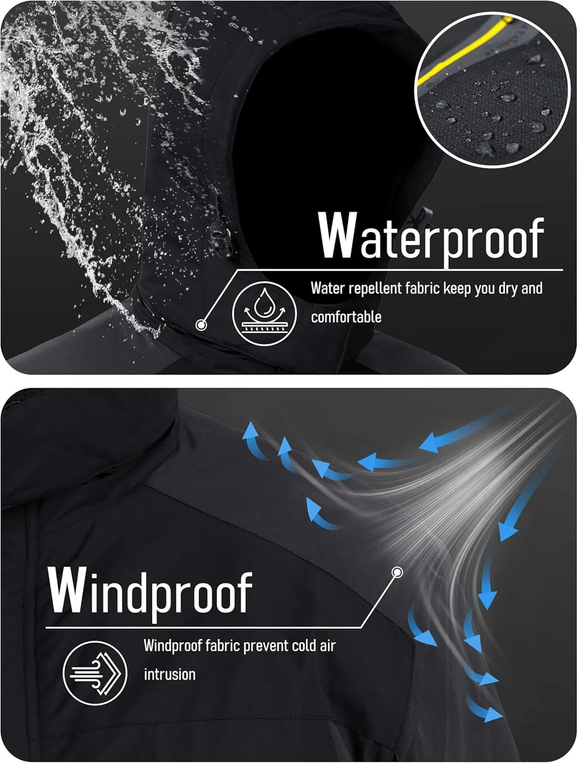 MAGCOMSEN Men's Winter Coats Water Resistant Snow Ski Jacket Fleece Lined Parka 5 Pockets