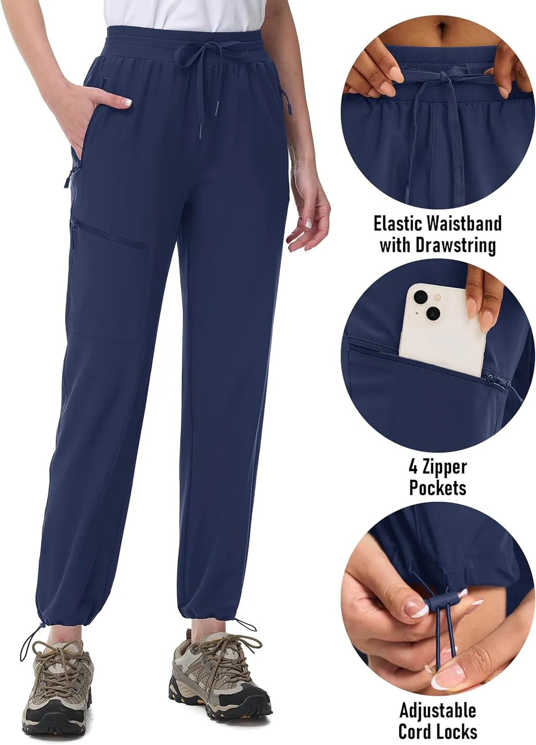 MAGCOMSEN Women's Hiking Pants UPF 50  Water Resistant Quick Dry Lightweight Elastic Waist Cargo Pants with 4 Pockets