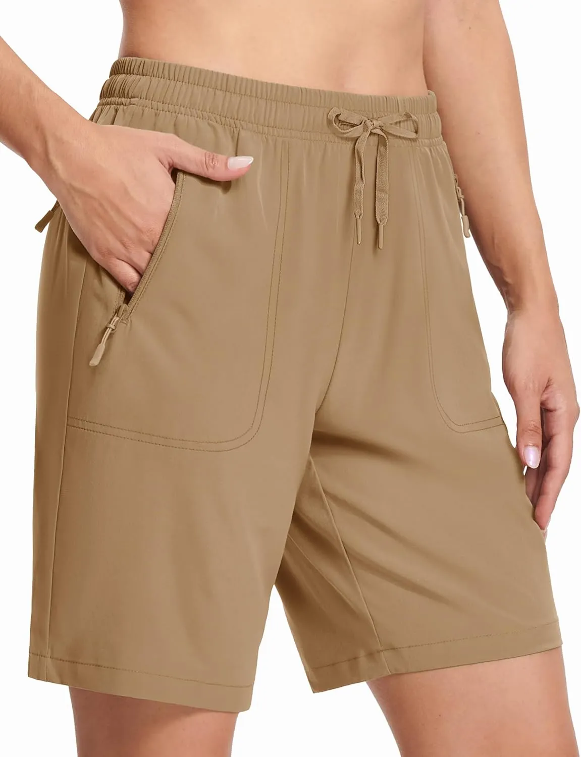 MAGCOMSEN Women's Hiking Shorts Lightweight Quick Dry 8" Golf Shorts Water Resistant with 3 Zipper Pockets