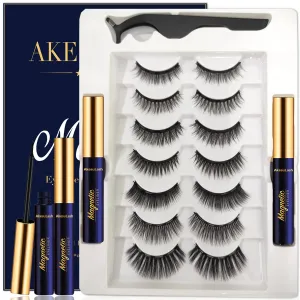 Magnetic Eyelashes Natural Look - Magnetic Lashes with 2 Tube of Magnetic Eyeliner - 7 Pairs Mangetic False Eyelashes Kit with Applicator - Easy to Apply