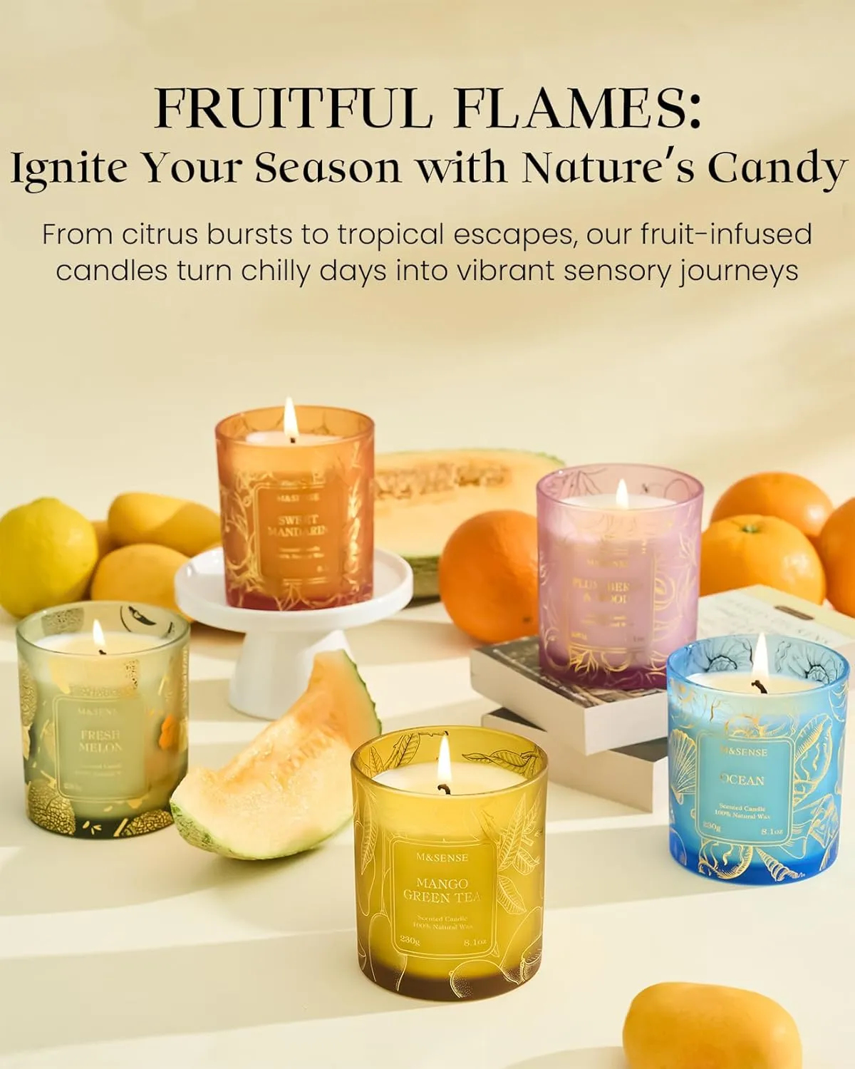 M&SENSE Ocean Scented Candles,Vegan Soy Candles,7.8oz 42-Hour Slow Burning Time,No Toxin Subtle Scented Home Fragrance for Summer Bathtub Aromatherapy Calming,Gifts for Women & Men