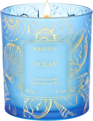 M&SENSE Ocean Scented Candles,Vegan Soy Candles,7.8oz 42-Hour Slow Burning Time,No Toxin Subtle Scented Home Fragrance for Summer Bathtub Aromatherapy Calming,Gifts for Women & Men