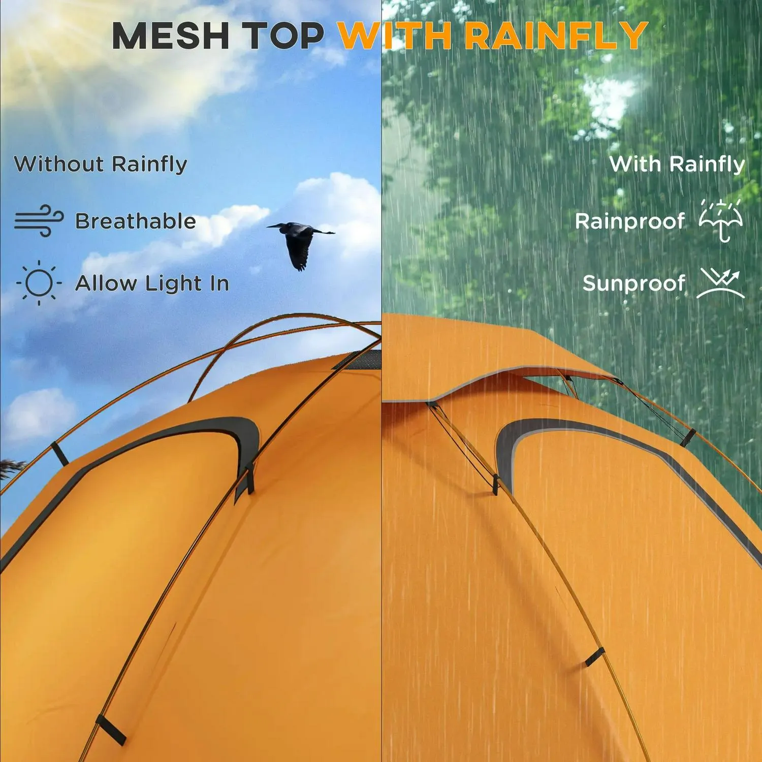 Man, For Frame With Tent Rainfly, 2000mm Removable Camping Premium offer Outsunny 1-2 Top-quality at low price Aluminium Waterproof, Orange Dome