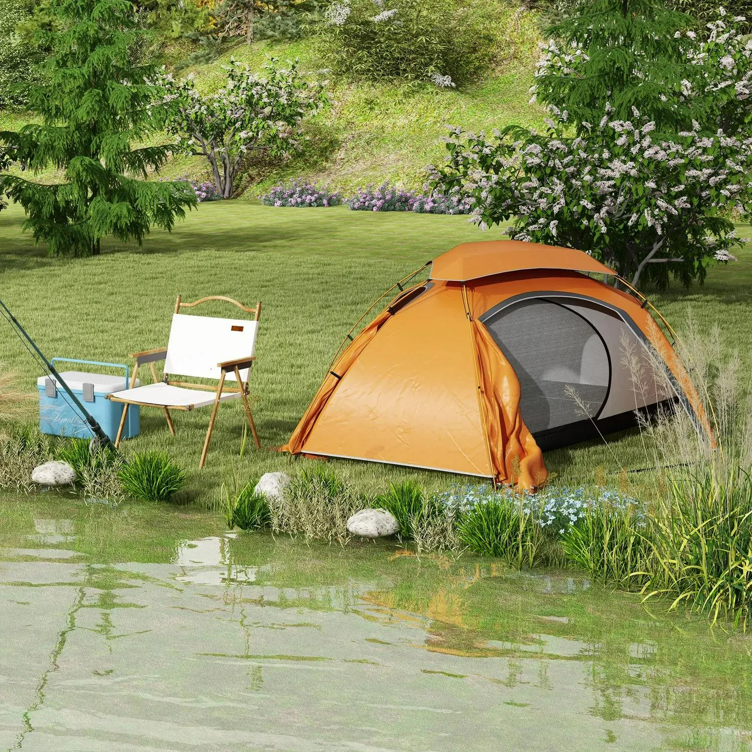 Man, For Frame With Tent Rainfly, 2000mm Removable Camping Premium offer Outsunny 1-2 Top-quality at low price Aluminium Waterproof, Orange Dome