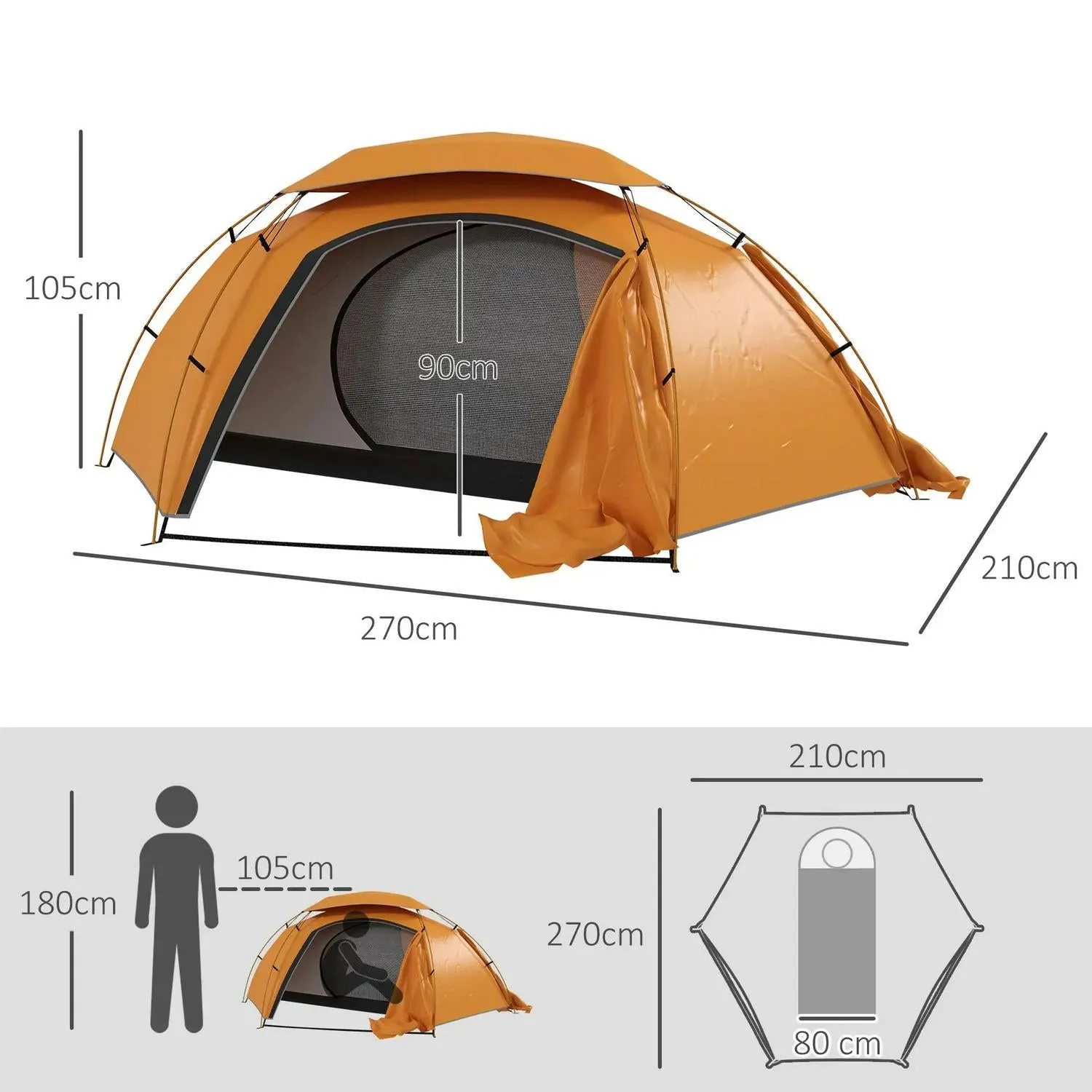 Man, For Frame With Tent Rainfly, 2000mm Removable Camping Premium offer Outsunny 1-2 Top-quality at low price Aluminium Waterproof, Orange Dome