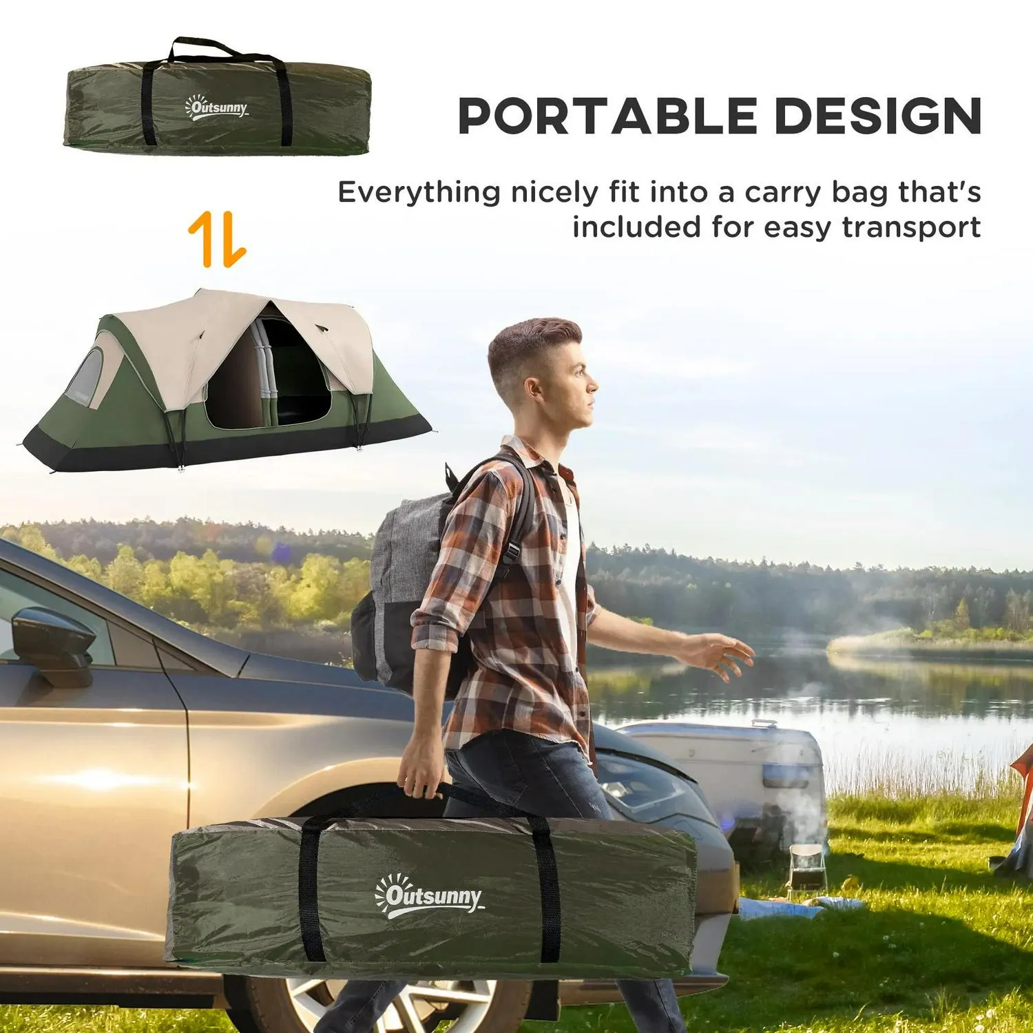 Man Hiking Carry Fishing Green Highly recommended 2000mm Dark And Outsunny Great deal With Tent Bag Festival, Camping Waterproof 6-8 For Rainfly