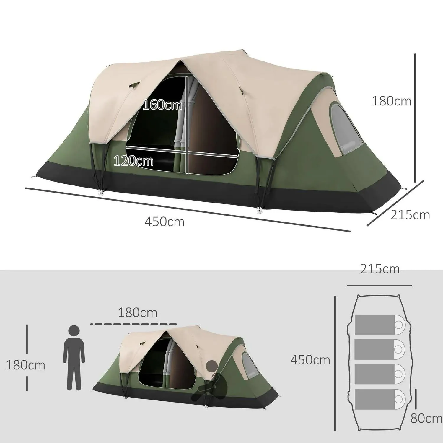 Man Hiking Carry Fishing Green Highly recommended 2000mm Dark And Outsunny Great deal With Tent Bag Festival, Camping Waterproof 6-8 For Rainfly