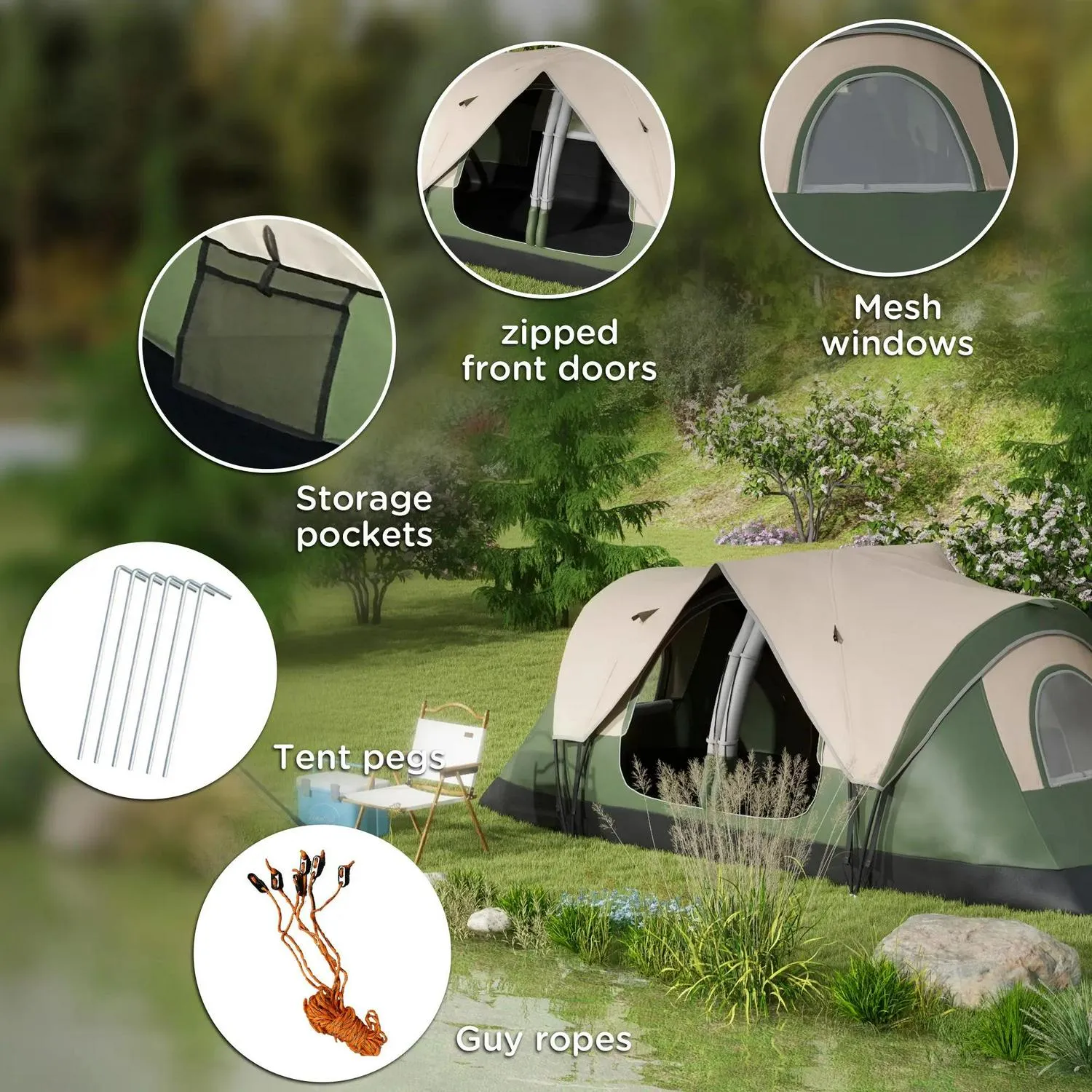 Man Hiking Carry Fishing Green Highly recommended 2000mm Dark And Outsunny Great deal With Tent Bag Festival, Camping Waterproof 6-8 For Rainfly