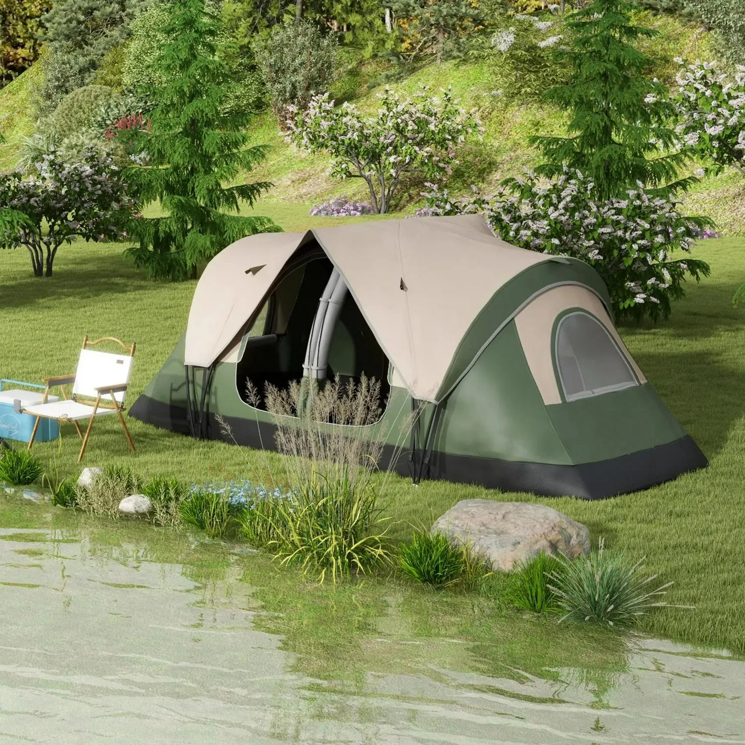 Man Hiking Carry Fishing Green Highly recommended 2000mm Dark And Outsunny Great deal With Tent Bag Festival, Camping Waterproof 6-8 For Rainfly