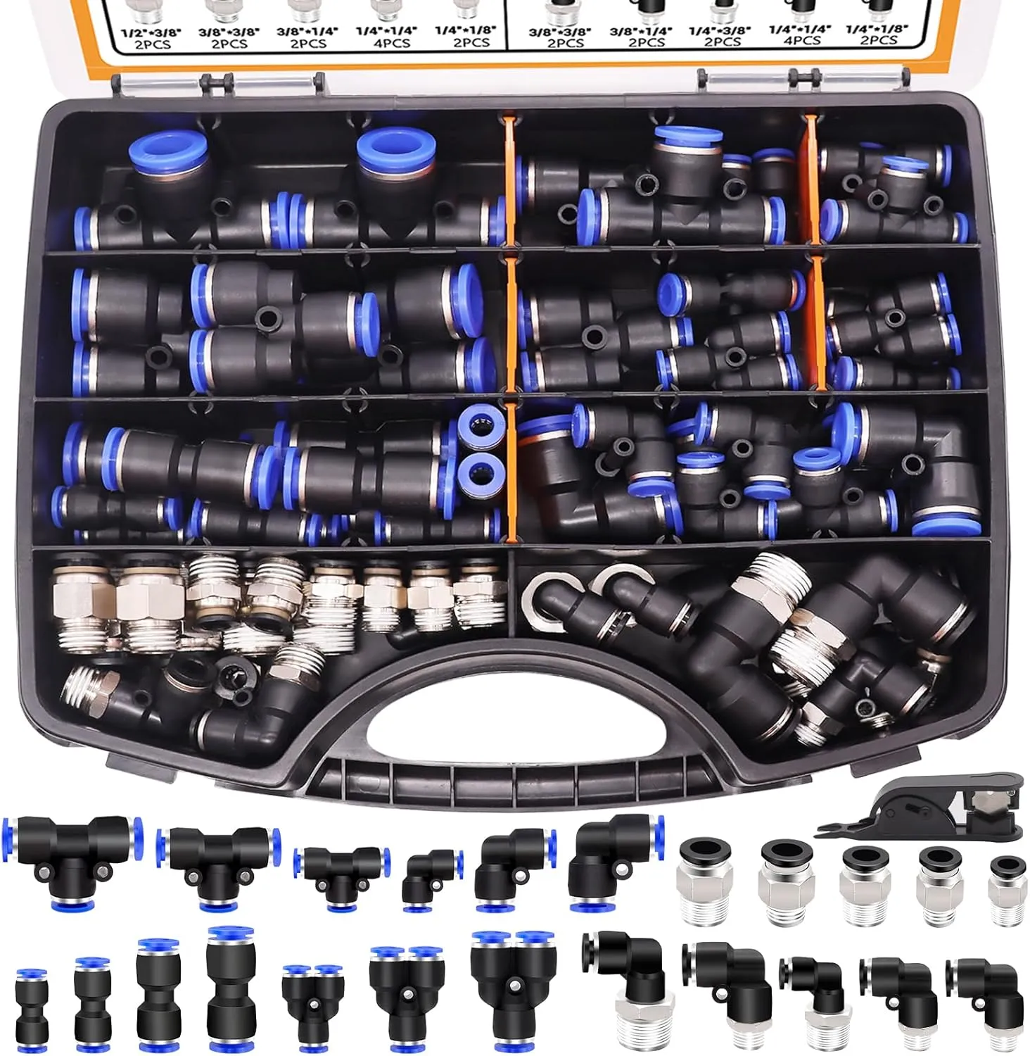 mankk 53 PCS Quick Connect Air Hose Fittings Kit 1/8" 1/4" 3/8" 1/2" Push to Connect Fittings Air Line Quick Connect Fitting Quick Release Pneumatic Kit