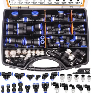 mankk 53 PCS Quick Connect Air Hose Fittings Kit 1/8" 1/4" 3/8" 1/2" Push to Connect Fittings Air Line Quick Connect Fitting Quick Release Pneumatic Kit