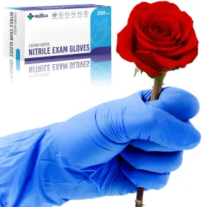 Medtecs Nitrile Gloves Disposable – Available in 200 & 2,000 pcs – Medical Grade, Chemo-Rated, 4 mil, Latex-Free, Powder-Free – Exam Gloves with Textured Fingertips – 200 pcs