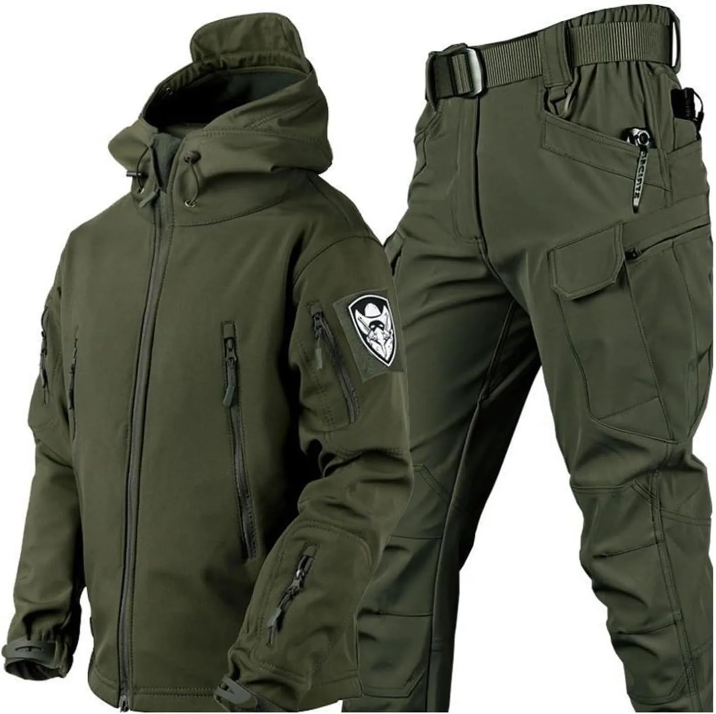 Men Two Piece Ski Suit Set, Mens Winter Waterproof Windproof Hooded Snow Coat 2 Pieces Snowboarding Snowsuits