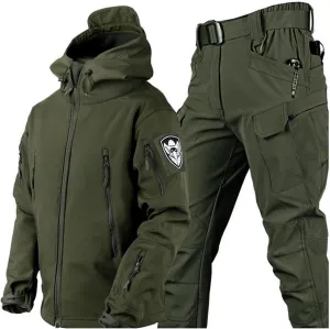 Men Two Piece Ski Suit Set, Mens Winter Waterproof Windproof Hooded Snow Coat 2 Pieces Snowboarding Snowsuits