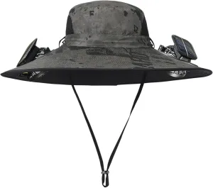 Men Women Wide Brim Sun Hats with 2 Solar Fan Waterproof Breathable Bucket Hat Outdoor Fishing Hat for Hiking Camping