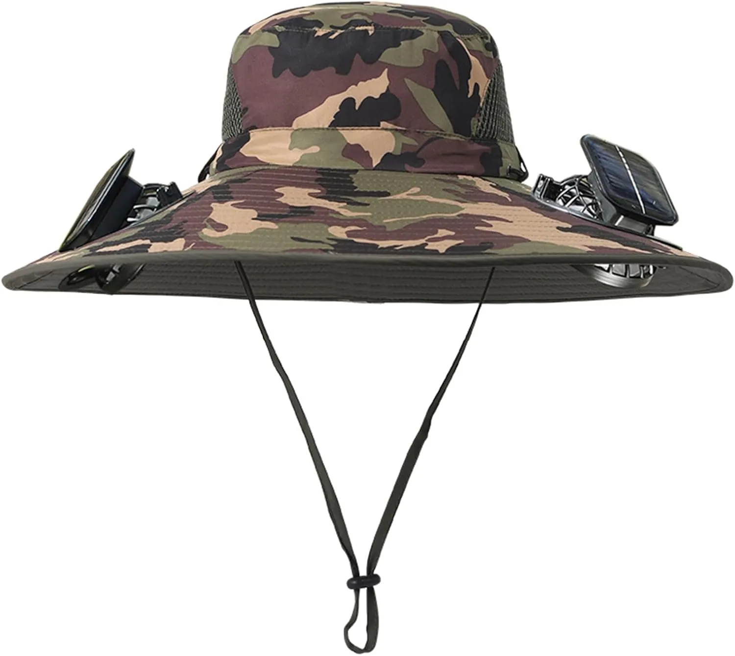 Men Women Wide Brim Sun Hats with 2 Solar Fan Waterproof Breathable Bucket Hat Outdoor Fishing Hat for Hiking Camping