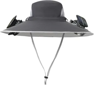Men Women Wide Brim Sun Hats with 2 Solar Fan Waterproof Breathable Bucket Hat Outdoor Fishing Hat for Hiking Camping