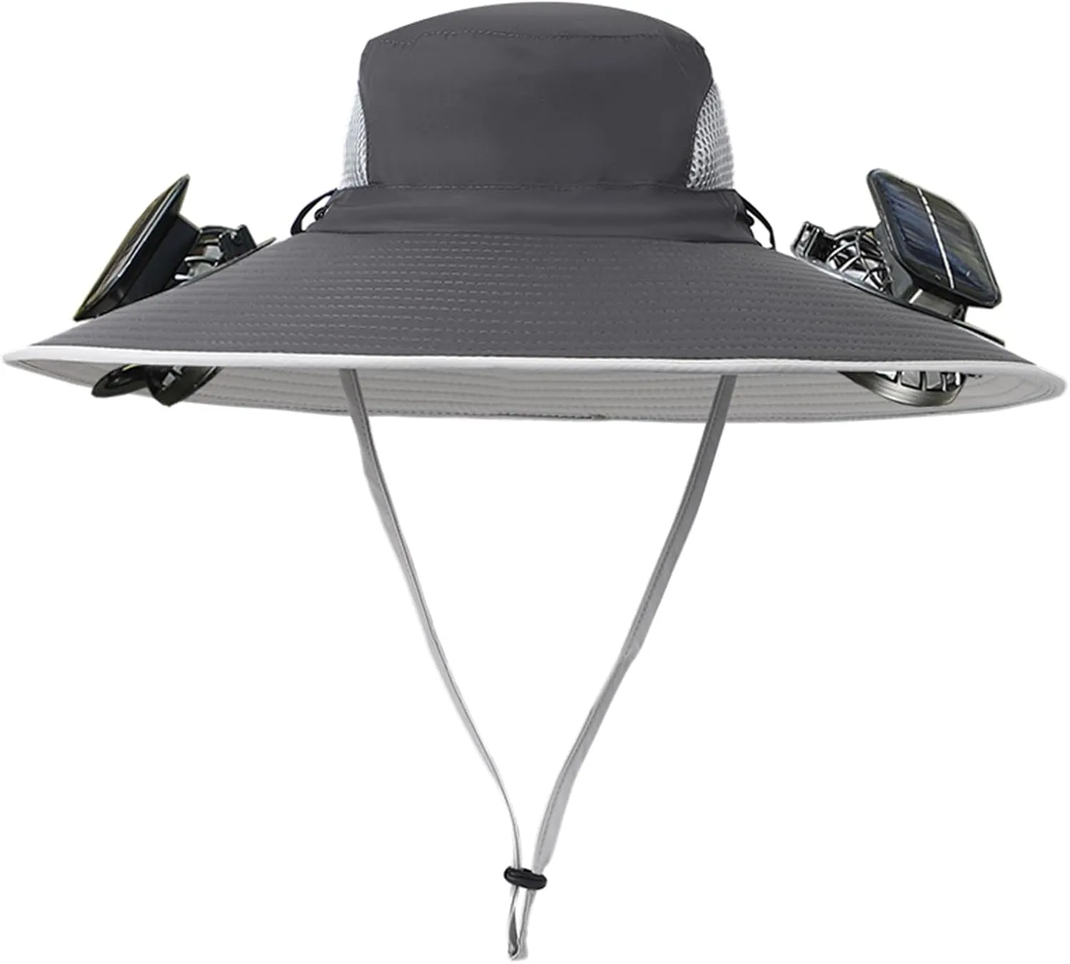 Men Women Wide Brim Sun Hats with 2 Solar Fan Waterproof Breathable Bucket Hat Outdoor Fishing Hat for Hiking Camping