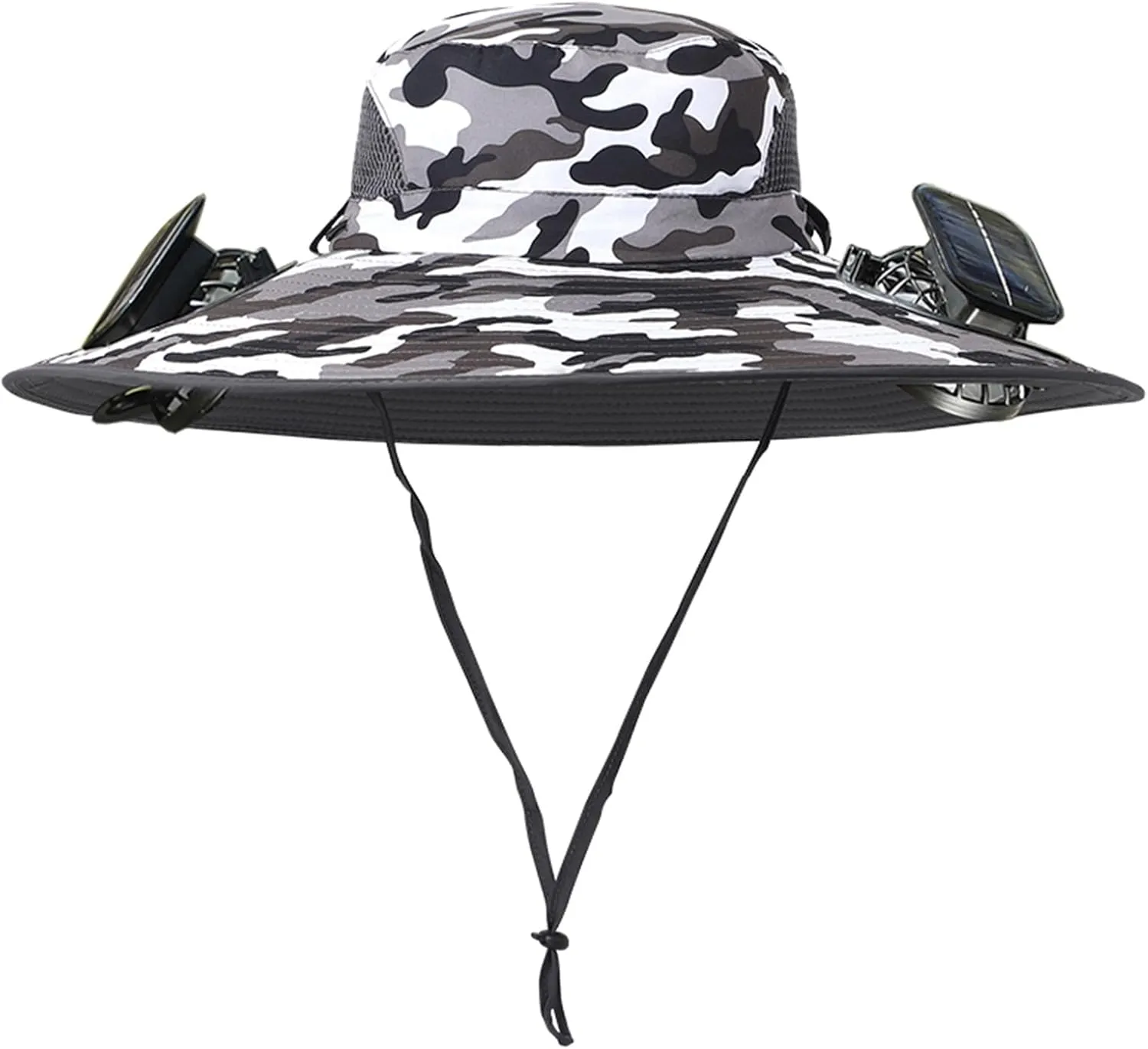 Men Women Wide Brim Sun Hats with 2 Solar Fan Waterproof Breathable Bucket Hat Outdoor Fishing Hat for Hiking Camping